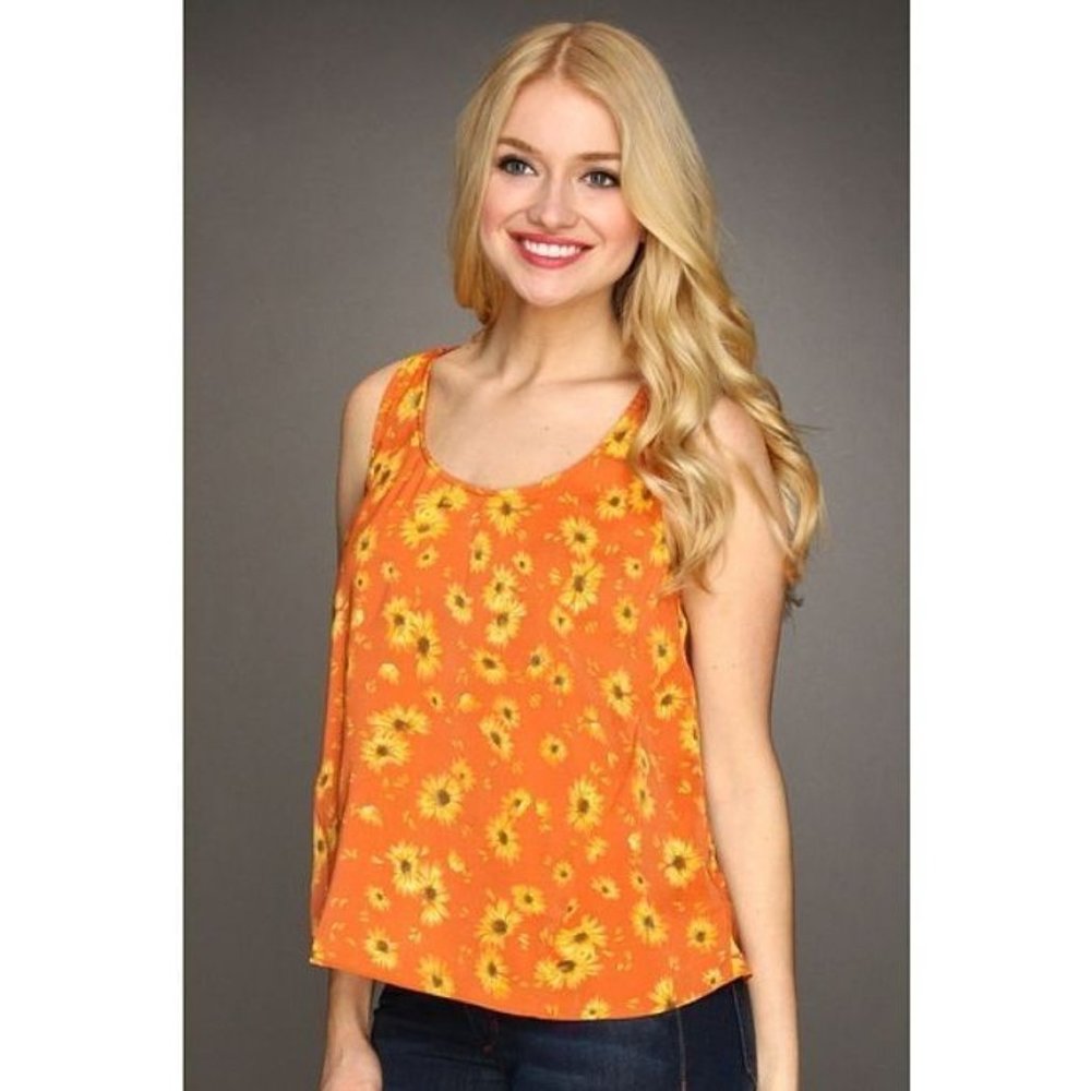 DOLCE VITA DV Orange FLORAL Top RAVA Daisy PRINT Open Back OVERLAP S